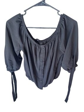 Ambiance Black Off-Shoulder Button-Front Blouse